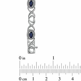 Previously Owned - Oval Sapphire Heart and "X" Link Bracelet in Sterling Silver - 7.25"|Peoples Jewellers