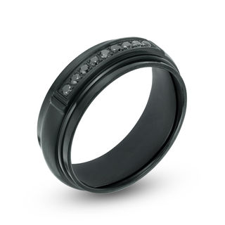 Previously Owned - Men's 0.16 CT. T.W Black Diamond Channel Wedding Band in Black IP Stainless Steel|Peoples Jewellers