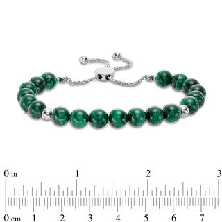 Previously Owned - 8.0mm Malachite and Polished Bead Bolo Bracelet in Sterling Silver - 9.0"|Peoples Jewellers