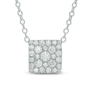 Previously Owned - 0.50 CT. T.W. Diamond Square Cluster Pendant in 10K White Gold|Peoples Jewellers
