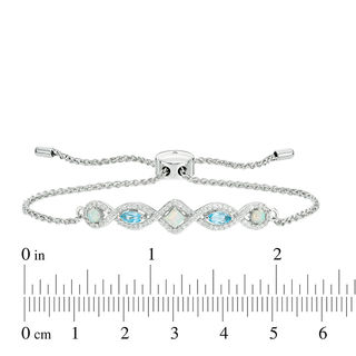 Previously Owned - Lab-Created Opal, Blue Topaz and White Sapphire Geometric Bolo Bracelet in Sterling Silver - 9.0"|Peoples Jewellers