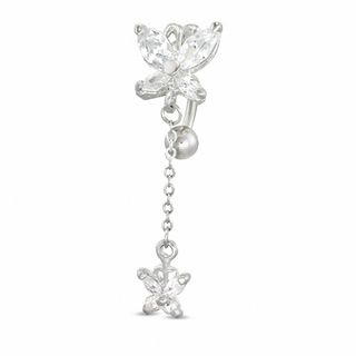 Previously Owned - Butterfly Dangle Top Down Belly Button Ring with Cubic Zirconia in Stainless Steel|Peoples Jewellers