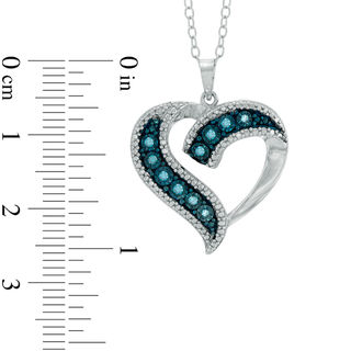 Previously Owned - 0.11 CT. T.W. Enhanced Blue Diamond Beaded Ribbon Heart Pendant in Sterling Silver|Peoples Jewellers