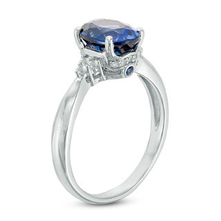 Previously Owned - Oval Lab-Created Blue and White Sapphire Tri-Sides Ring in 10K White Gold|Peoples Jewellers