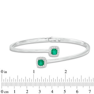Previously Owned - Cushion-Cut Green Quartz Doublet and Lab-Created White Sapphire Bypass Bangle in Sterling Silver|Peoples Jewellers
