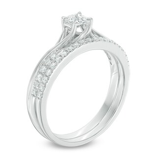 Previously Owned - 0.45 CT. T.W. Princess-Cut Diamond Bypass Bridal Set in 10K White Gold|Peoples Jewellers