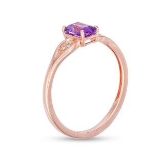 Previously Owned - Emerald-Cut Amethyst and Diamond Accent Flare Shank Ring in 10K Rose Gold|Peoples Jewellers