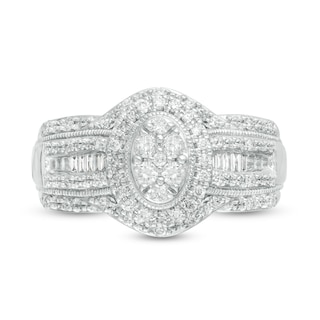 Previously Owned - 0.50 CT. T.W. Composite Diamond Oval Frame Multi-Row Vintage-Style Engagement Ring in 10K White Gold|Peoples Jewellers