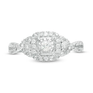 Previously Owned - 0.25 CT. T.W. Diamond Cushion Frame Twist Shank Engagement Ring in 10K White Gold|Peoples Jewellers