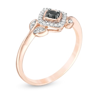 Previously Owned - 0.20 CT. T.W. Enhanced Black and White Diamond Cushion Frame Leaf-Sides Ring in 10K Rose Gold|Peoples Jewellers