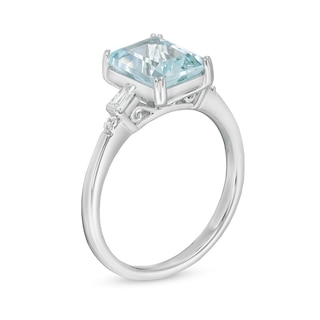 Previously Owned - Emerald-Cut Aquamarine and 0.12 CT. T.W. Diamond Engagement Ring in 14K White Gold|Peoples Jewellers