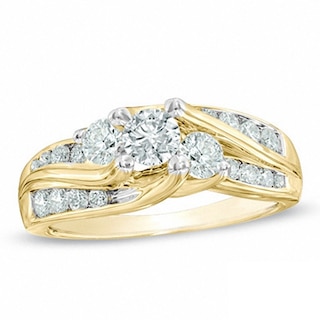 Previously Owned - 1.00 CT. T.W. Diamond Three Stone Slant Engagement Ring in 14K Gold|Peoples Jewellers