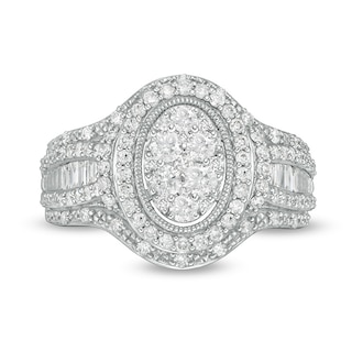 Previously Owned - 1.00 CT. T.W. Composite Oval Diamond Frame Multi-Row Engagement Ring in 10K White Gold|Peoples Jewellers