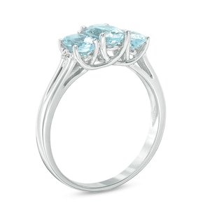 Previously Owned - Oval Aquamarine and Diamond Accent Three Stone Ring in 10K White Gold|Peoples Jewellers