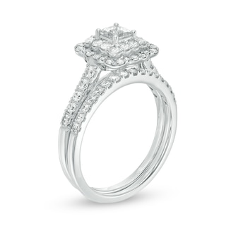Previously Owned - 1.00 CT. T.W. Princess-Cut Diamond Double Scallop Frame Bridal Set in 14K White Gold|Peoples Jewellers