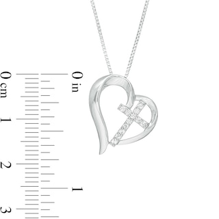 Previously Owned - Lab-Created White Sapphire Tilted Heart with Cross Pendant in Sterling Silver|Peoples Jewellers