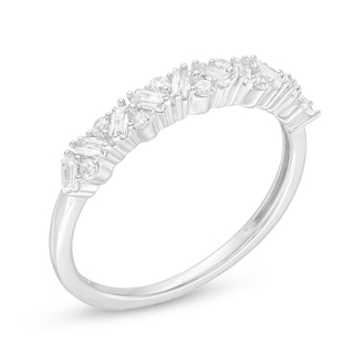 Previously Owned - 0.30 CT. T.W. Baguette and Round Diamond Zig-Zag Anniversary Band in 14K White Gold|Peoples Jewellers