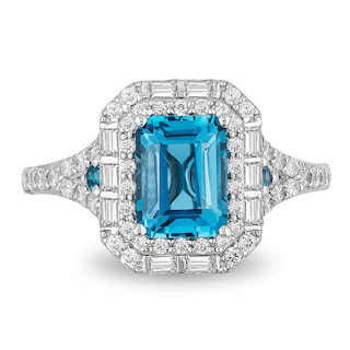 Previously Owned - Enchanted Disney Cinderella London Blue Topaz and 0.69 CT. T.W. Diamond Frame Ring in 14K White Gold|Peoples Jewellers