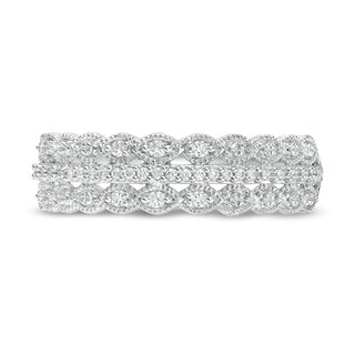 Previously Owned - 0.065 CT. T.W. Diamond Triple Row Vintage-Style Ring in 10K White Gold|Peoples Jewellers