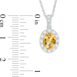 Previously Owned - Oval Citrine and Lab-Created White Sapphire Frame Vintage-Style Pendant in Sterling Silver|Peoples Jewellers