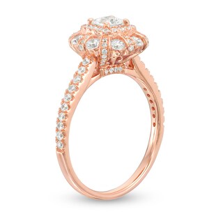 Previously Owned - 1.20 CT. T.W. Princess-Cut Diamond Flower Frame Engagement Ring in 14K Rose Gold|Peoples Jewellers