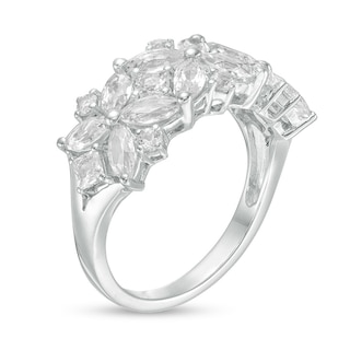 Previously Owned - Marquise, Princess-Cut and Round Lab-Created White Sapphire Cluster Floral Ring in Sterling Silver|Peoples Jewellers