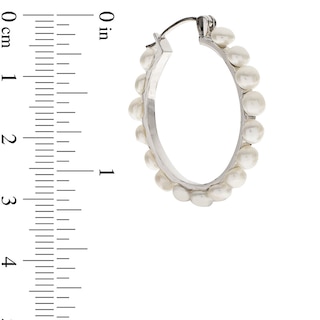Previously Owned-4.0-5.0mm Button Freshwater Cultured Pearl Hoop Earrings in Sterling Silver|Peoples Jewellers