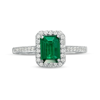 Previously Owned - Emerald-Cut Lab-Created Emerald and White Sapphire Frame Ring in Sterling Silver|Peoples Jewellers
