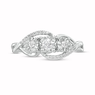 Previously Owned - 0.25 CT. T.W. Diamond Bypass Twist Shank Past Present Future® Engagement Ring in 10K White Gold|Peoples Jewellers