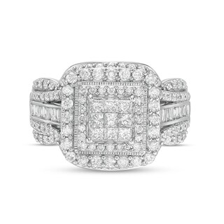Previously Owned - 1.00 CT. T.W. Multi-Diamond Double Cushion Frame Vintage-Style Engagement Ring in 10K White Gold|Peoples Jewellers