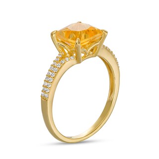 Previously Owned - 7.0mm Princess-Cut Citrine and White Lab-Created Sapphire Split Shank Ring in 10K Gold|Peoples Jewellers