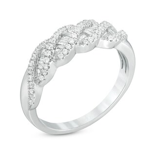 Previously Owned - 0.38 CT. T.W. Baguette and Round Diamond Wave Anniversary Band in 10K White Gold|Peoples Jewellers