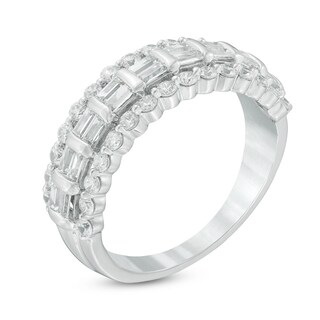 Previously Owned - 1.00 CT. T.W. Baguette and Round Diamond Ladder Anniversary Band in 10K White Gold|Peoples Jewellers