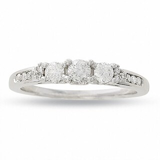 Previously Owned - 0.50 CT. T.W. Three Stone Diamond Past Present Future Ring in 14K White Gold|Peoples Jewellers