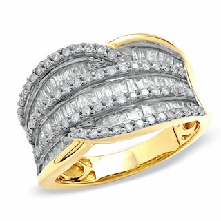 Previously Owned - 1.00 CT. T.W. Baguette and Round Diamond Band in 10K Gold|Peoples Jewellers
