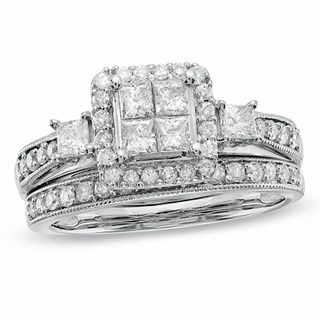 Previously Owned - 1.00 CT. T.W. Quad Princess-Cut Diamond Bridal Set in 10K White Gold|Peoples Jewellers