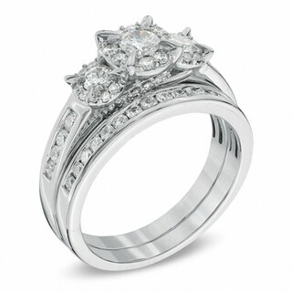 Previously Owned - 1.00 CT. T.W. Diamond Three Stone Frame Bridal Set in 14K White Gold|Peoples Jewellers