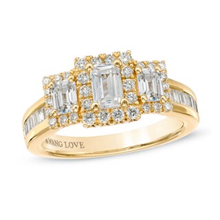 Previously Owned - Vera Wang Love Collection 1.45 CT. T.W. Emerald-Cut Diamond Three Stone Ring in 14K Gold|Peoples Jewellers
