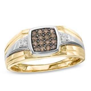 Previously Owned - Men's 0.25 CT. T.W. Champagne and White Diamond Ring in 10K Two-Tone Gold|Peoples Jewellers