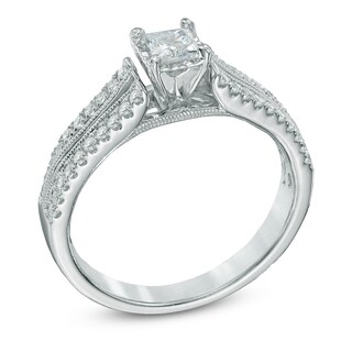 Previously Owned - 0.50 CT. T.W. Princess-Cut Diamond Split Shank Engagement Ring in 10K White Gold|Peoples Jewellers