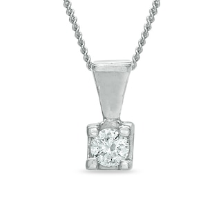 Previously Owned - 0.10 CT.  Diamond Square-Set Solitaire Pendant in 14K White Gold - 17"(I/I2)|Peoples Jewellers