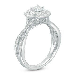 Previously Owned - 0.50 CT. T.W. Diamond Double Cushion Frame Twist Engagement Ring in 10K White Gold|Peoples Jewellers