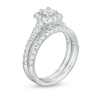 Previously Owned - 1.00 CT. T.W. Diamond Cushion Frame Bridal Set in 14K White Gold|Peoples Jewellers