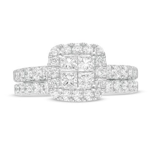 Previously Owned - 1.00 CT. T.W. Quad Princess-Cut Diamond Frame Bridal Set in 14K White Gold|Peoples Jewellers