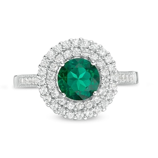 Previously Owned - 6.5mm Lab-Created Emerald and White Lab-Created Sapphire Double Frame Ring in Sterling Silver|Peoples Jewellers