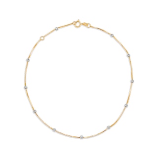 Previously Owned - Diamond-Cut Bead Station Anklet in 10K Two-Tone Gold - 10"|Peoples Jewellers