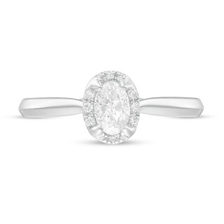 Previously Owned - 0.62 CT. T.W. Oval Diamond Frame Engagement Ring in 14K White Gold (I/I2)|Peoples Jewellers