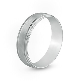 Previously Owned - Men's 6.0mm Satin Stepped Edge Wedding Band in 14K White Gold - Size 10|Peoples Jewellers