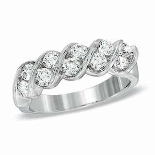 Previously Owned - 0.95 CT. T.W. Diamond Two Row Wedding Band in 18K White Gold (H/VS2)|Peoples Jewellers