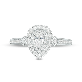 Previously Owned - 0.50 CT. T.W. Pear-Shaped Diamond Double Frame Engagement Ring in 14K White Gold - Size 7|Peoples Jewellers